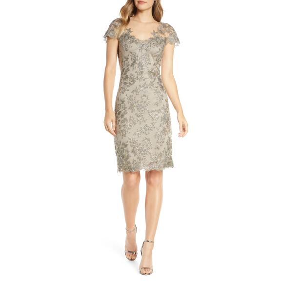 Tadashi Shoji Embroidered Mesh Sheath Cocktail Dress Size 14 - Picture 1 of 8